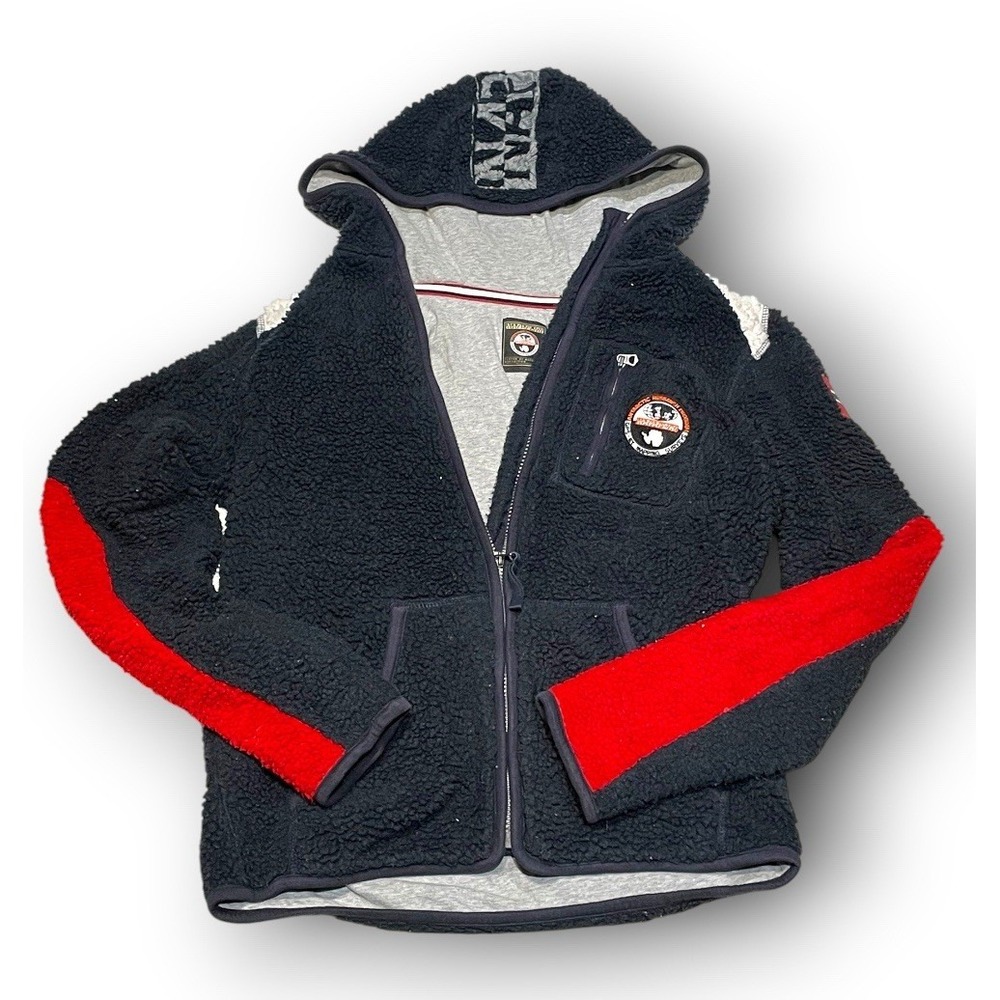 Napapijri Women's Fleece Hooded Jacket Size M Antarctic Research Full Zip Sherpa